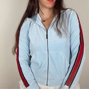 St.John Sport Velvet Track Red Stripe Front Zip Blue Jacket